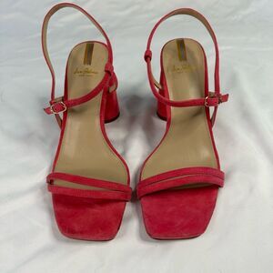 Sam Edelman Size 8 Pink Kit Block Heel Sandals Slingback Suede Preppy Bright
